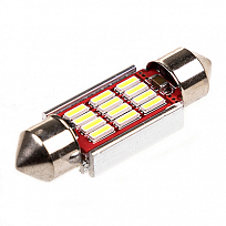 Автолампа диод T11(C5W) 12V 12 SMD диодов 1-конт 36 мм обманка, радиатор, Белая SKYWAY Салон,min 2шт